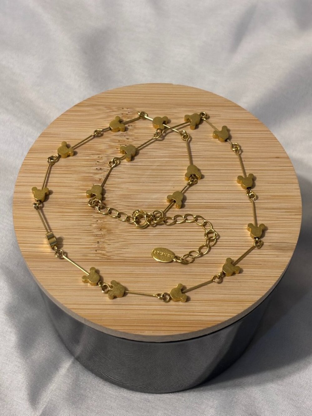Disney Mickey Mouse Gold Tone Station Necklace Mickey Head Silhouette Adjustable